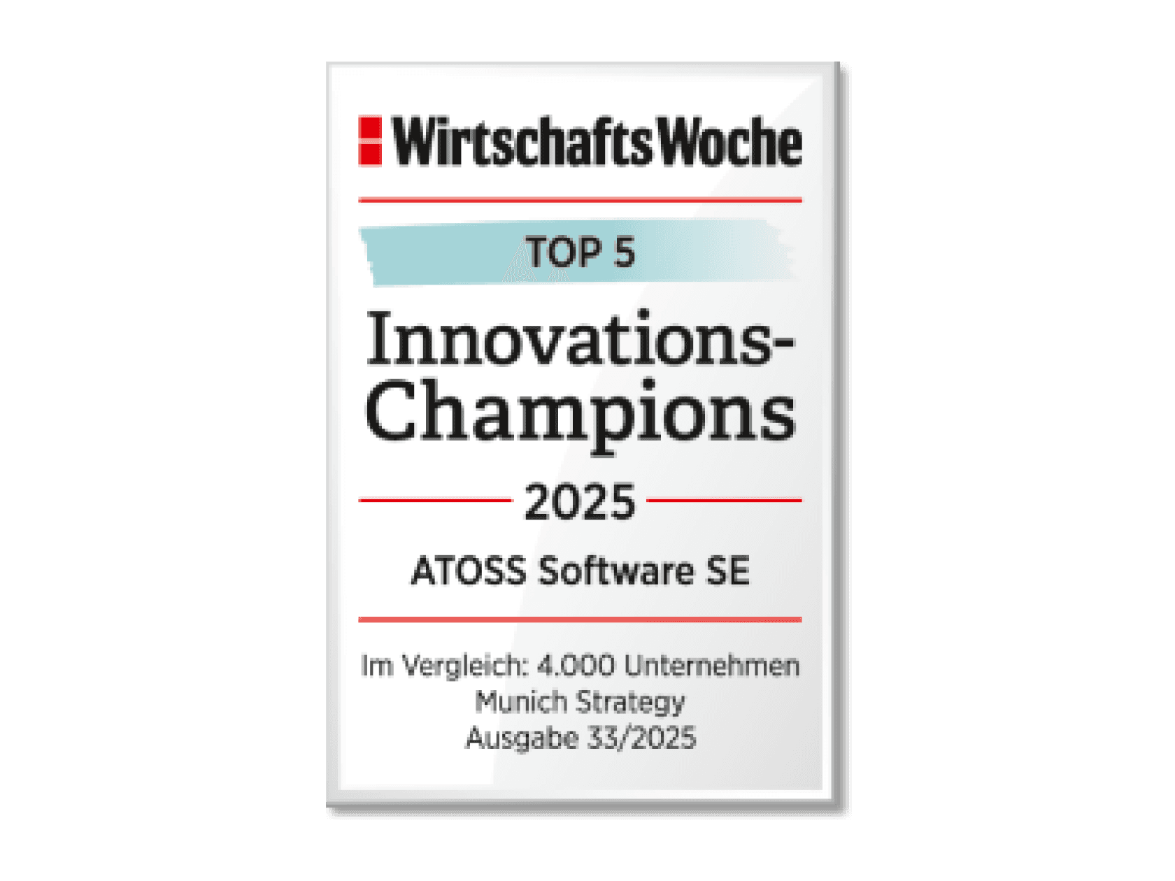 ATOSS erreicht Platz 4 von 4.000 im WirtschaftsWoche Innovations-Champions 2025 Ranking