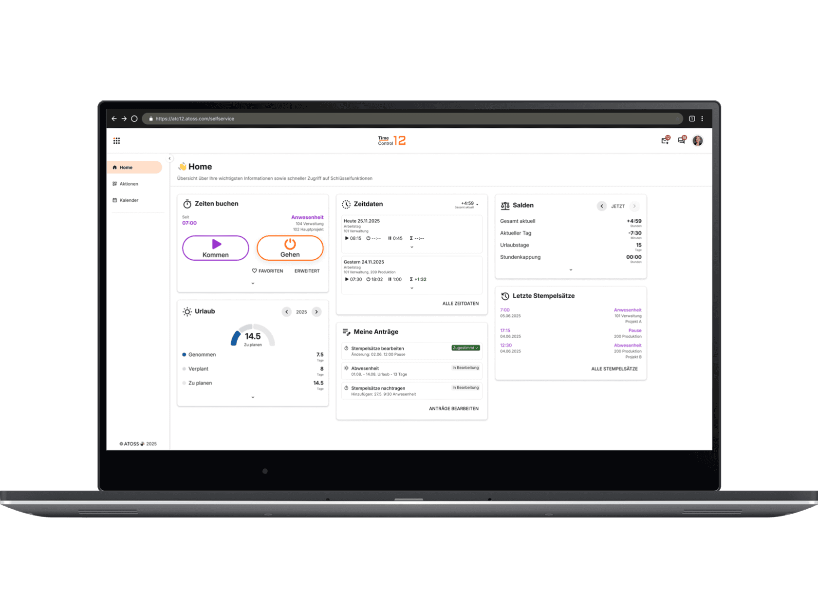 ATOSS Time Control: Startbildschirm Desktop